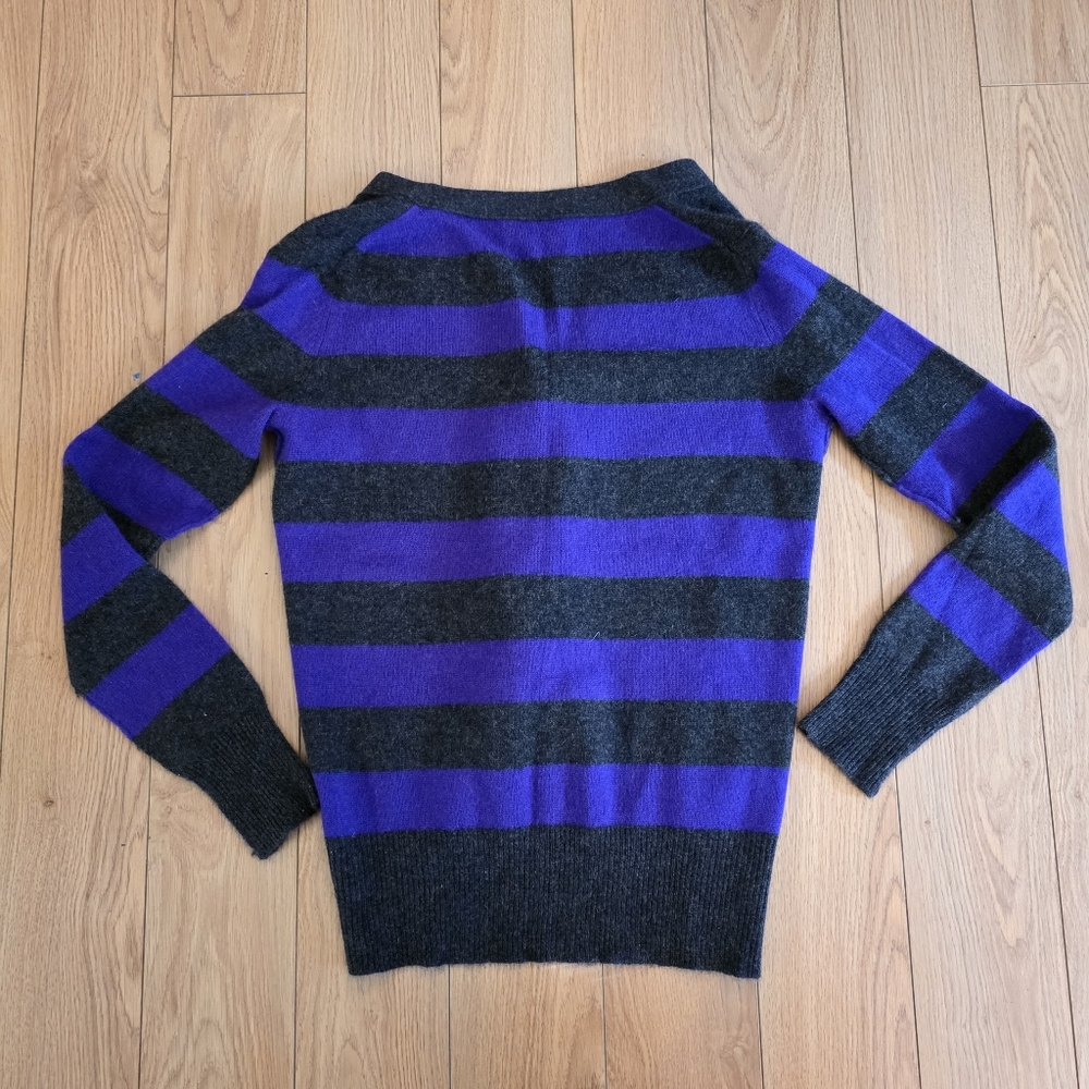 Aqua Striped Cashmere Button Up Cardigan- XS - Picture 9 of 13